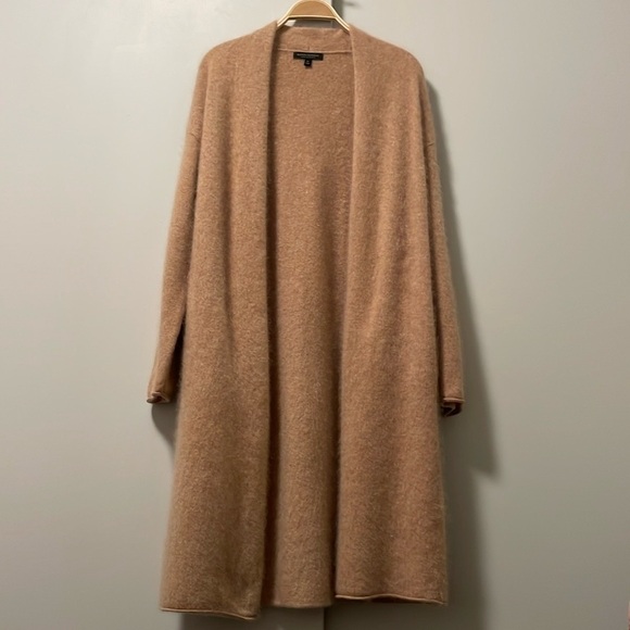 🦭Fuzzy Cashmere Long Coat Jacket Cardigan Tan Neutral m banana Republic duster - Picture 4 of 13